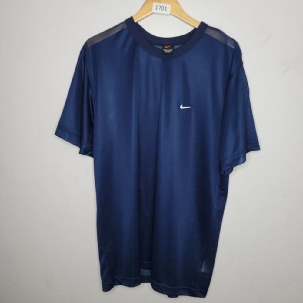 Vintage Nike T‎ Shirt Mesh See Thru Blue Short Sleeve XL Swoosh Logo Embroidered